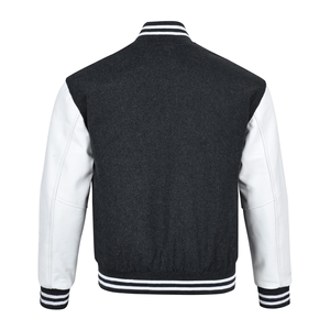 New <b>Royal</b> <b>Blue</b> Wool Black Leather College Bomber <b>Jacket</b> Stand Collar Varsity Letterman High Street Design Front Logo-for Winter - Product Image 3