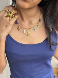 Colliers à breloques en acier inoxydable anti-ternissement, pendentif soleil et lune bleu inspiré de la plage, tendance, vente en gros, cadeau pour elle, pour un usage quotidien - Product Image 3