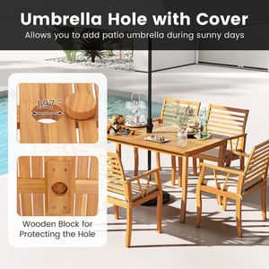 Table de jardin résistante aux intempéries de 63 pouces avec trou pour parasol, mobilier de bistrot de style farmhouse pour patio - Product Image 3