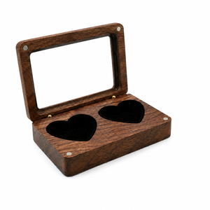 Custom Logo Walnut Wood Double <b>Ring</b> <b>Box</b> with Glass Lid Luxury Wedding <b>Ring</b> Bearer <b>Box</b> Jewelry Gift Packaging - Product Image 1