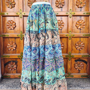 Floor-Length Satin Silk Bohemian Eco-Friendly Breathable High Elastic <b>Patchwork</b> Print Multi Color ODM Summer Wear <b>Skirt</b> - Product Image 1