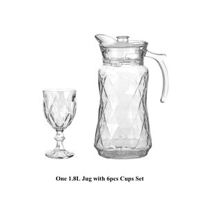 Ensemble de carafe à eau en verre rayé à carreaux de 1800 ml avec 6 verres à boire, ensemble de carafe en verre transparent pour la maison et les cadeaux - Product Image 4