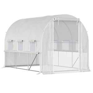 Invernadero tipo túnel de 10FT X 7FT X 7FT para exteriores, con cubierta de PE antidesgarro, puertas blancas con cremallera y ventanas de malla, para jardín o vivero. - Product Image 1