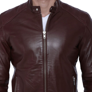 Veste en cuir pour homme de qualité supérieure, coupe ajustée, en cuir de vachette, veste de moto pour l'hiver, veste bomber pour l'automne - Product Image 6