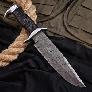 Cuchillo Bowie de Supervivencia y Caza con Hoja Fija de Acero de Damasco y Mango de Madera Oscura - Cuchillos Portátiles OEM de 14 Pulgadas para Exteriores DIY - Product Image 5
