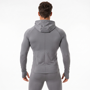 Sweat à capuche zippé ajusté pour homme 100 % polyester respirant, veste de compression à capuche pour yoga, veste d'entraînement de gym, sous-vêtement technique zippé pour homme - Product Image 3