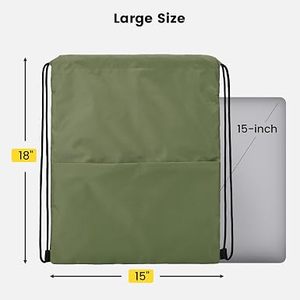 Hemistyles HM-W46 White Nylon <b>Drawstring</b> <b>Backpack</b> with Front Zipper Pocket 30-40L Capacity for Gym Sports Travel & Outdoor Use - Product Image 2