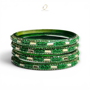 Bracelets en verre kashmiri avec pierres vertes, plaqués or et zircon, tendance unisexe pour tous les jours et mariages, vente en gros - Product Image 2