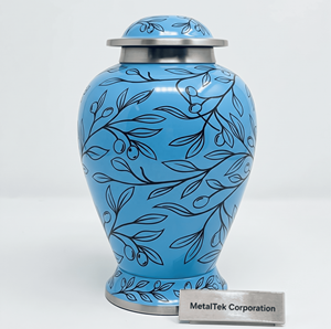 Urne funéraire artisanale en métal bleu pour cendres humaines adultes, urne commémorative en aluminium gravée, grande urne décorative pour souvenirs funéraires - Product Image 6