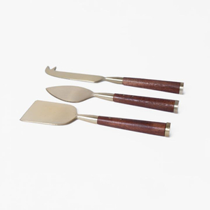 Juego de 4 cuchillos para queso con mango de nogal, cortador y servidor de queso de acero inoxidable negro premium, accesorios para tabla de charcutería - Product Image 6
