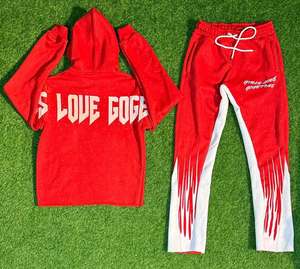 Ensembles personnalisés sérigraphie et broderie de détresse survêtements hommes ensembles deux pièces sweats à capuche survêtements pour hommes - Product Image 3