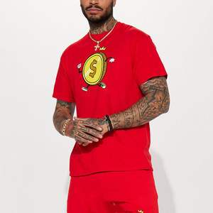 T-shirt personnalisé 2026 avec impression de logo pour homme, col rond, couleur rouge, manches courtes, 100% coton, t-shirt uni pour homme - Product Image 4