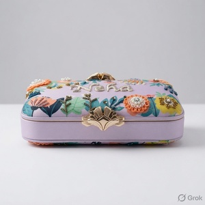 Handmade Embroidered Beaded Floral Pattern Clutch with Silk Lining Hasp Closure <b>Small</b> Capacity Women's Evening <b>Purse</b> 7 Inch - Product Image 2