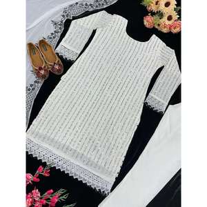 ผ้าจอร์เจียเจ็ตปักลวดลายตามสมัยนิยมพื้นล่างสุดด้วยสีขาว - Product Image 5