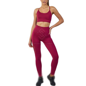 Ensemble de yoga pour femme le plus vendu, faible MOQ, couleur unie, écologique, respirant, 2 pièces, taille haute, logo avant, prix de gros - Product Image 2