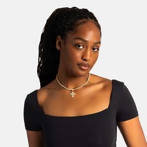 Collier pendentif croix en moissanite plaqué or 18 carats de luxe, taille brillant rond, sertissage pavé, chaîne maille forçat, bijoux chrétiens unisexes - Product Image 4