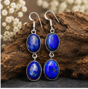 Natural Lapis Lazuli <b>Gemstone</b> Silver Dangle Earrings, Handmade 925 Sterling Silver Drop Earrings, Blue Stone Jewelry for Women - Product Image 3