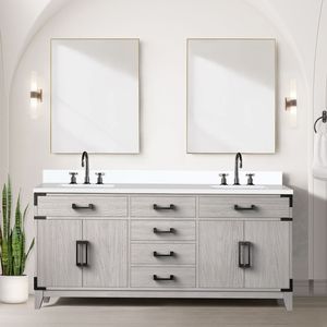 Vanità da bagno doppio In rovere bianco con 72 In. W X 22 In. D quarzo bianco Top 22 In. D vanità bagno - Product Image 2