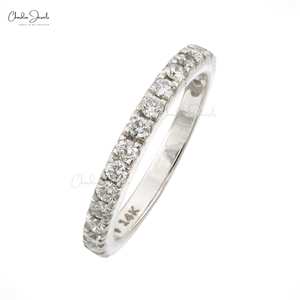 Bague de mariage demi-éternité authentique en or blanc 14 carats avec diamants G-H taille ronde de 1,70 mm pour femme, bijoux de luxe à prix d'usine - Product Image 1