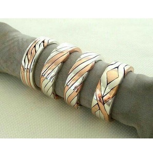 Adjustable Copper Magnetic Therapy Bangle Twisted <b>Rope</b> & Parallel Line Inlay Bio-Energy Healing Open Wristband Bangle - Product Image 5