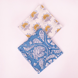 Floral Cotton <b>Square</b> <b>Scarf</b> Handkerchief Blue White Yellow Pattern Casual Spring Summer Breathable Hand Drawn Design - Product Image 3