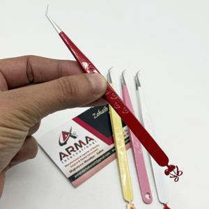Pinzas para Extensión de Pestañas de 45 y 90 Grados, Rojas, Brillantes, Lisas, de Acero Inoxidable Sostenible, Antimagnéticas y Duraderas, Gran Venta - Product Image 3