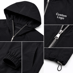 Veste coupe-vent à capuche en nylon enduit noir pour homme, légère, imperméable, streetwear, voyage en plein air, mode décontractée pour homme - Product Image 4