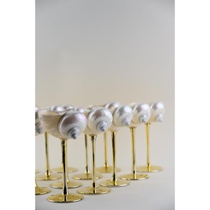 Copa de vino con forma única inspirada en un concha, con soporte metálico, juego de 2, que agrega encanto costero a las colecciones de artículos para beber. - Product Image 3