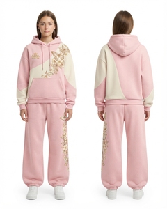 Conjunto Deportivo de Verano para Mujer, Personalizado, Oversize, de Algodón Ligero, Color Rosa Marfil, Sudadera con Capucha y Pantalones Anchos - Product Image 1