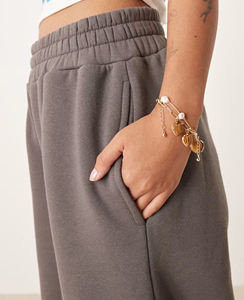 Pantalon large gris pour femme grande taille, taille mi-haute, cordon élastique, coupe ample, longueur intégrale, décontracté, en molleton tricoté, couleur unie - Product Image 3