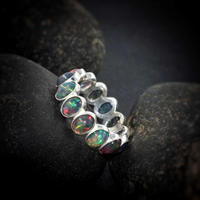 Cincin Perak Sterling 92,5 dengan Batu Opal Ethiopia Potongan Oval, Batu Kelahiran Alami, Perhiasan Handmade untuk Hadiah Pernikahan/Pesta