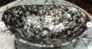 Elegant 18-Inch Oval Mother Pearl Luxury Bathroom Counter Top Wash <b>Basin</b> Kitchen Sink Eco-Friendly Customizable Size Great - Product Image 3