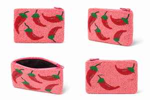 Monedero de Mujer Hecho a Mano de Alta Calidad, Portátil, de Tyvek, con Cuentas y Bordado de Chiles, Bolso Tipo Clutch, Mini Cosmetiquera - Product Image 4