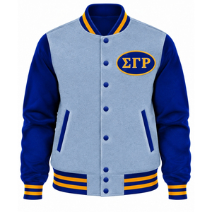 Blouson Bomber Femme Personnalisé Sigma Gamma Rho, Veste Universitaire de Sororité Grecque, Logo Brodé, Boutons Pression, Style Décontracté Urbain - Product Image 1
