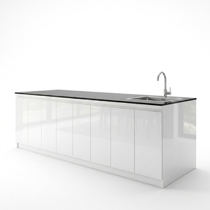 Isla de Cocina Blanca Recta con Encimera y Fregadero, Mueble Moderno de 6 Puertas sin Tiradores, Despensa de Madera Maciza Blanca, Estación de Preparación - Product Image 2