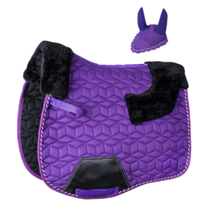 Ensemble de tapis de selle pour cheval en peau de mouton de qualité supérieure avec bonnet d'oreille assorti |   Tapis de selle équestre matelassé hexagonal |   Équitation - Product Image 2