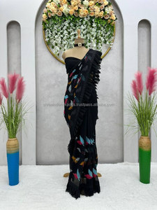 Saree Designer Party Wear orné de paillettes rose fausse georgette et tissu de lin scie soie et coton - Product Image 4