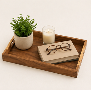 Bandeja de servir artesanal de madera maciza premium con asas recortadas, bandeja rectangular de madera ecológica para decoración de mesa del hogar. - Product Image 6