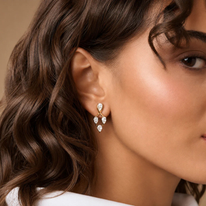 Boucles d'oreilles pendantes en diamant taille poire, plaqué or 10 carats, géométriques, classiques, bijoux de mariage pour femmes - Product Image 3