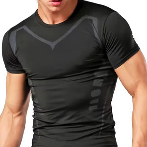 Chemise de compression slim fit pour homme, manches courtes, motif uni, respirante, séchage rapide, pour la course à pied, la gym, les entraînements en extérieur - Product Image 1