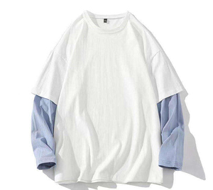 Men's Oversized <b>Black</b> <b>T</b>-<b>Shirt</b> With Gray Raglan Sleeves O-Neck Casual Solid Color Knitted Cotton Contrast Trim - Product Image 3