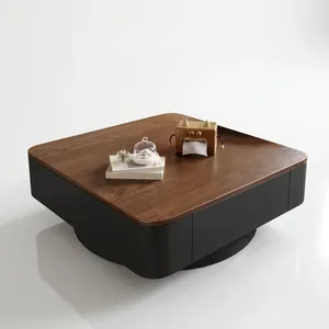 Modern European Design Durable <b>Square</b> Wooden <b>Coffee</b> <b>Table</b> <b>Black</b> Storage Base Rounded Corners Metal Frame for Living Room Office - Product Image 1