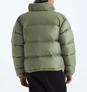 Green Puffer <b>Jacket</b> Stand Collar <b>Down</b> <b>Filled</b> Winter Coat Casual Loose Fit Short Length Windproof Zipper Closure Unisex - Product Image 3