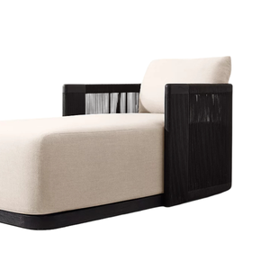 Chaise longue d'extérieur en teck de qualité supérieure avec détails en corde, coussin confortable, chaise longue de patio, mobilier d'hôtel, style contemporain - Product Image 4