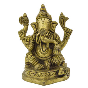 รูปปั้นพระพิฆเนศทองเหลืองทำด้วยมือรูปปั้นพระพิฆเนศขนาดเล็กทำด้วยมือแบบอินเดีย - Product Image 1