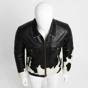 Veste de motard en cuir véritable pour homme, motif vachette, col rabattu, fermeture éclair, coupe classique, automne, décontractée - Product Image 4