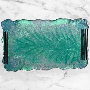 ถาดเรซิ่นอีพ็อกซี่สีเขียวทะเลทำมือพร้อมชุดจานรองแก้ว - Product Image 3