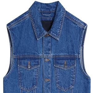 Gilet sans manches en jean vintage pour femme avec détails boutonnés, vêtement d'extérieur coupe-vent écologique de haute qualité - Product Image 3