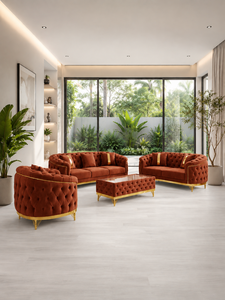 Luxury Emerald Terracota Chesterfield <b>Sofa</b> Set Tufted Design <b>Gold</b> Trim Contemporary Living Room Furniture Villa Office Lobby - Product Image 2