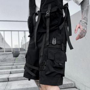 Men's Black Cargo Shorts Elastic Waist Canvas Workwear Style Quick Dry Bermuda Length Solid Color Pockets Decoration - Product Image 4